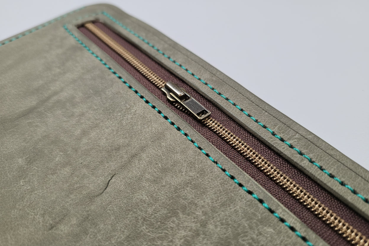 A5 Everyday Journal Cover - Olive Zipper Detail