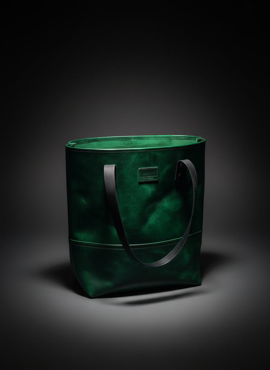The Carryall Tote - Hand Dyed Green Angle