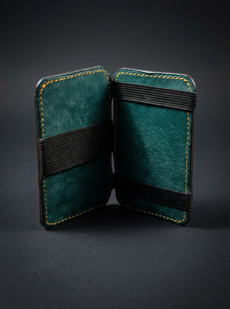 The Flip Side Magic Wallet standing open showing interior
